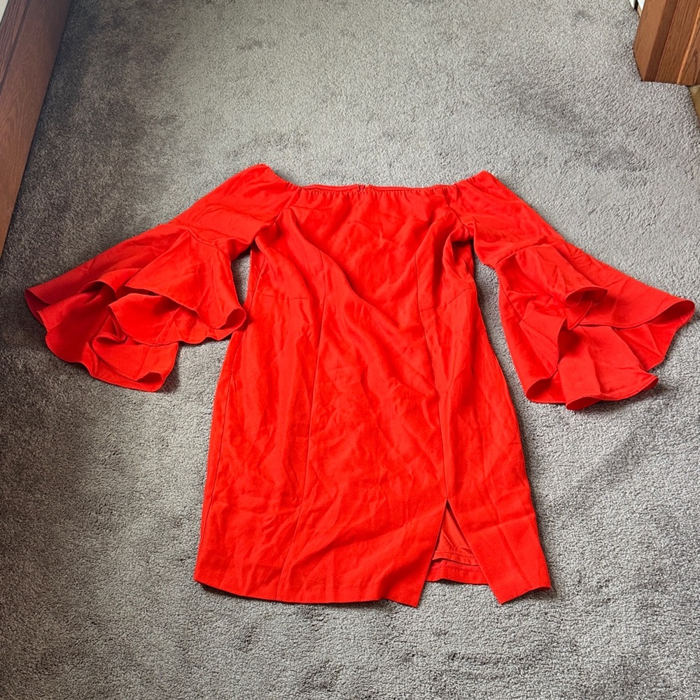 VENUS Vibrant Orange Off Shoulder Ruffle Sleeve Dress SIZE 14
